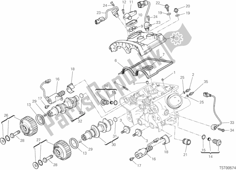 All parts for the Vertical Cylinder Head - Timing of the Ducati Diavel Xdiavel Brasil 1260 2018